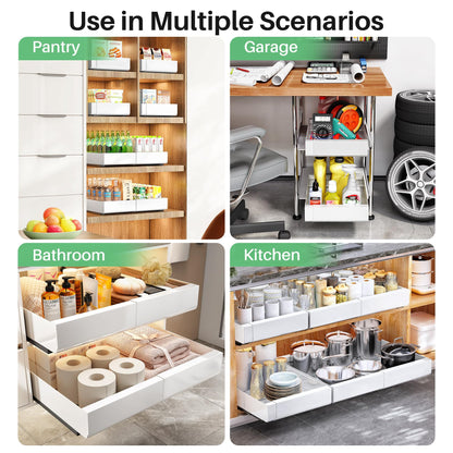 Pull out Cabinet Organizer, 2-pack, Expandable(12"-20") Heavy Duty Slide out Drawers Fixed with Adhesive Nano Film for Pots, Roll out Shelf Storage for Kitchen Base Cabinet Organization(3 Rails)