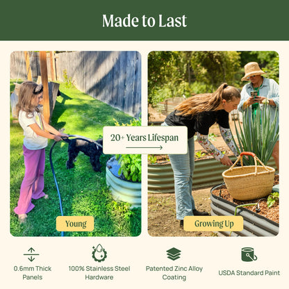 Modular Raised Garden Bed — 17" Tall, 6-in-1 Configuration | Olive Green