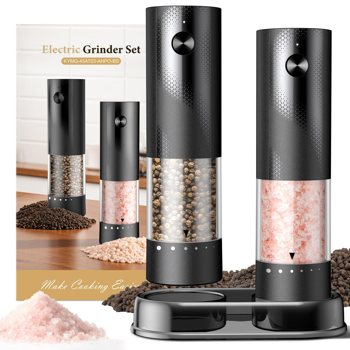 Seasoning mill — Rechargeable electric grinder set with adjustable coarseness