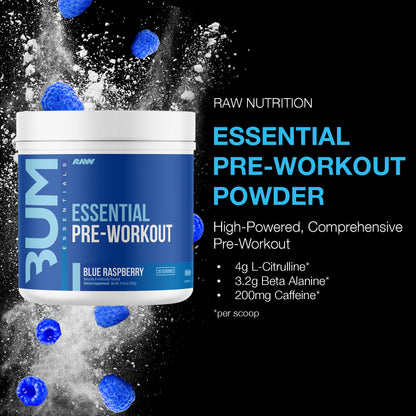 RAW Nutrition - Essential pre workout formula for men and women, energy powder for fitness