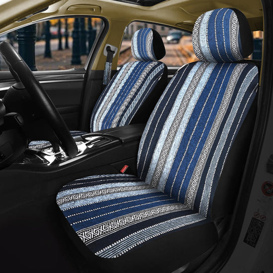 Nilight vehicle seat cover — Blue stripes with shoulder pads and airbag compatibility