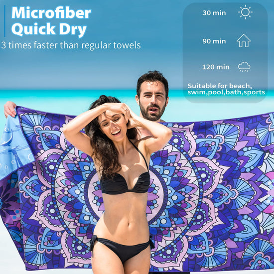 Microfiber towel — sand free and quick drying for travel and outdoor activities.