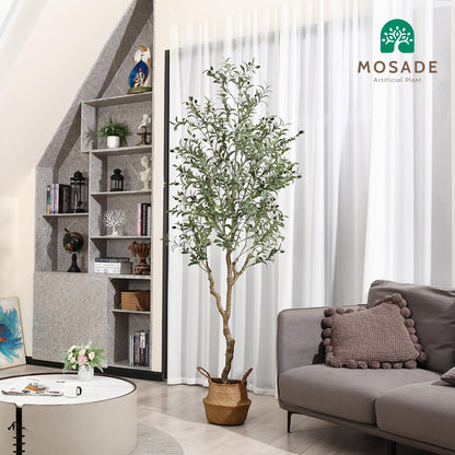 MOSADE artificial olive tree - handmade seagrass basket with artificial flowers