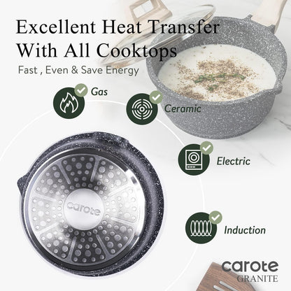 CAROTE cooking pot set — Nonstick with pour spout and induction compatible