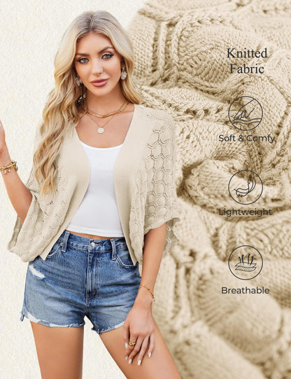 GRACE KARIN cropped cardigan — lightweight batwing sleeve crochet bolero shrug
