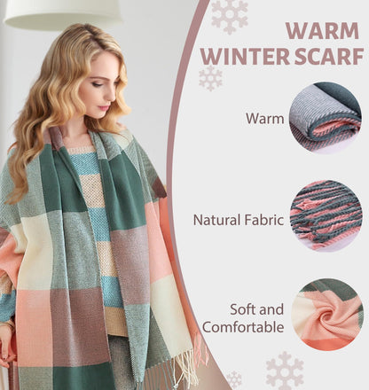 YSense women's plaid blanket scarf - chunky oversized winter wrap shawl