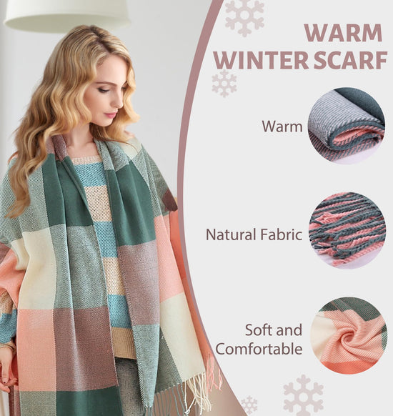 YSense women's plaid blanket scarf - chunky oversized winter wrap shawl