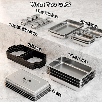 Sifer 9Qt Chafing Dishes for Buffet, Multi-Size Pans 4 Pack, Black