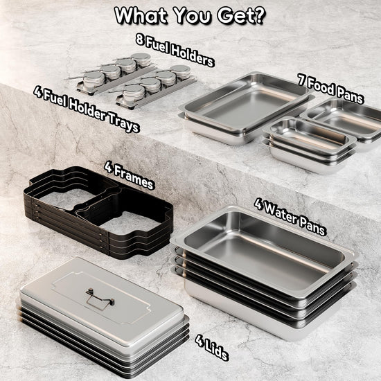 Sifer 9Qt Chafing Dishes for Buffet, Multi-Size Pans 4 Pack, Black