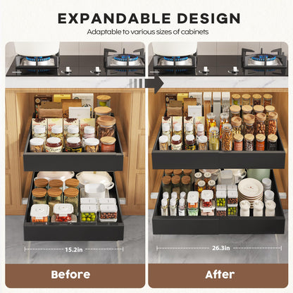 Seinloes pull out cabinet organizer - Adhesive slide out drawer for kitchen storage racks