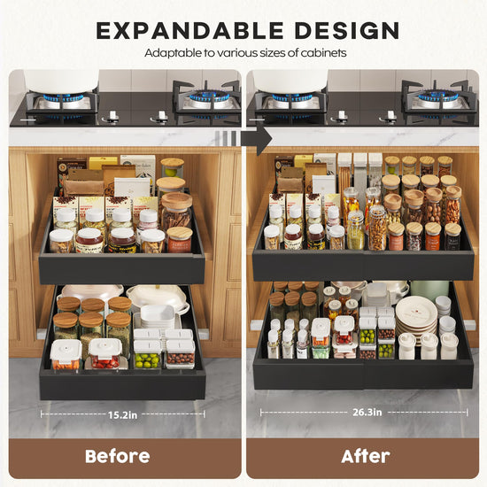 Seinloes pull out cabinet organizer - Adhesive slide out drawer for kitchen storage racks