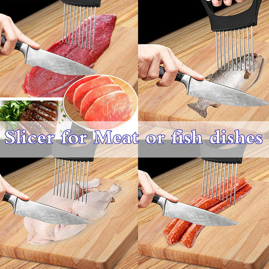 Stainless steel onion slicer holder — versatile kitchen utensil for slicing vegetables