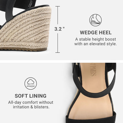 Sandal — Open toe espadrilles with elastic ankle strap and platform wedges