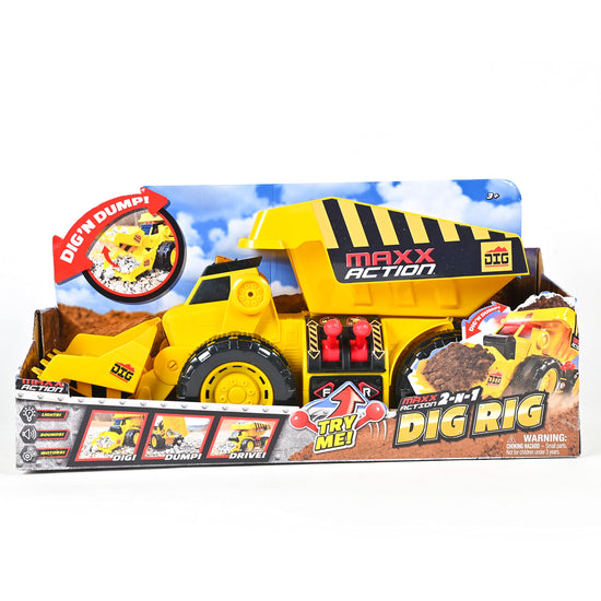 Maxx Action motorized dig rig – excavator and dump truck toy with joystick control for toddlers