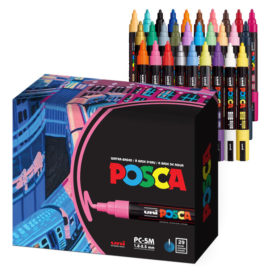 Uni Posca paint markers — 5M medium acrylic markers with reversible tips set of 29