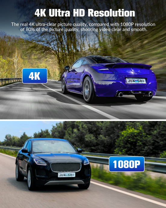 Dash camera - 4K UHD with night vision and 170° wide angle.
