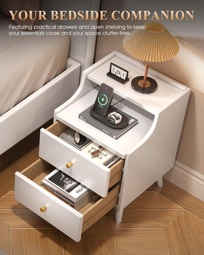 IUNVR Narrow Nightstand with 2 Drawers, Solid Wood Bedside Table