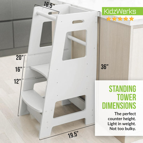 KidzWerks step stool — adjustable wooden platform for kids kitchen use