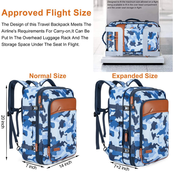 Travel backpack - 42L expandable flight approved carry on luggage