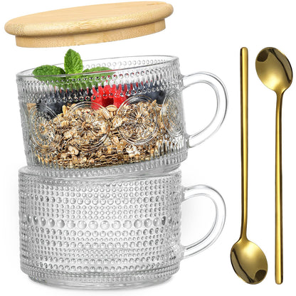 LANDNEOO drinking cup with bamboo lid and spoon - 14oz overnight oats container
