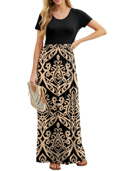 GRECERELLE summer maxi dress with pockets and short sleeves, size S-3XL