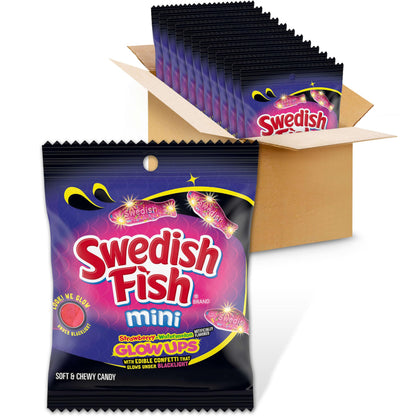 SWEDISH FISH mini glow ups - Strawberry-watermelon gummy candy, 12 bags