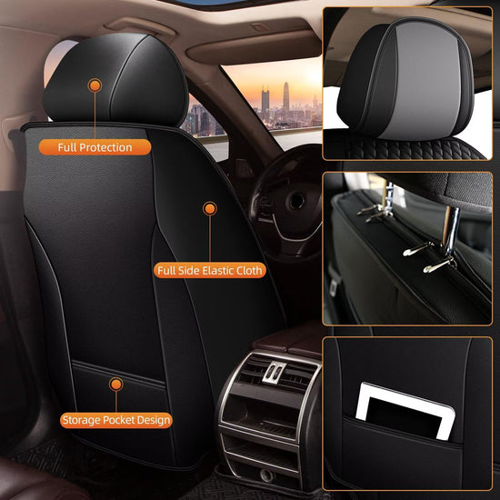 AOMSAZTO vehicle seat cover — leather front seat cushions for Acura RDX 2008-2026 in black and gray