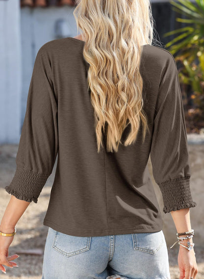 Dokotoo women's 3/4 sleeve crewneck shirt with business style blouses