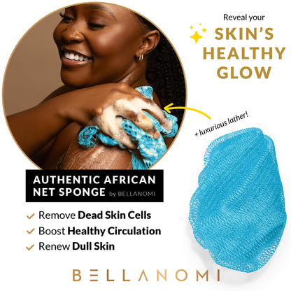 BELLANOMI bathing sponge — Authentic African net for gentle daily exfoliation
