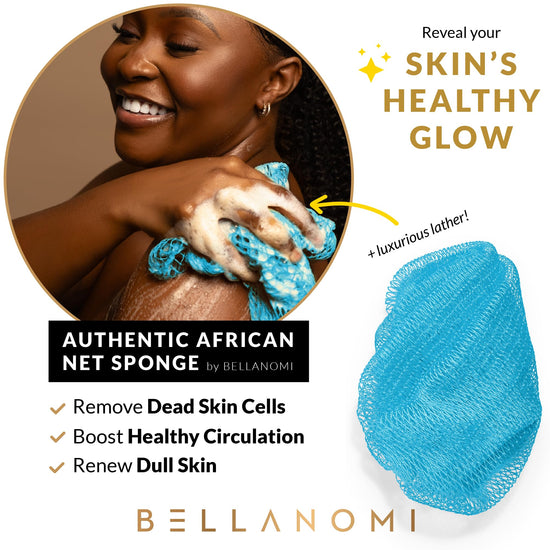 BELLANOMI bathing sponge — Authentic African net for gentle daily exfoliation
