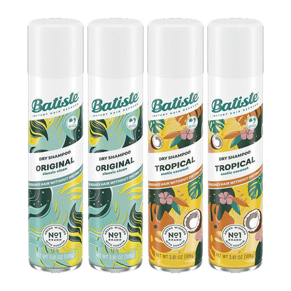 Batiste dry shampoo - Variety pack with original and tropical fragrances, 4 count
