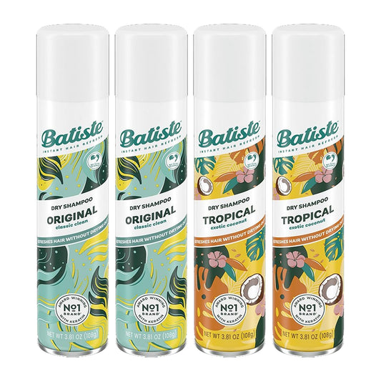 Batiste dry shampoo - Variety pack with original and tropical fragrances, 4 count