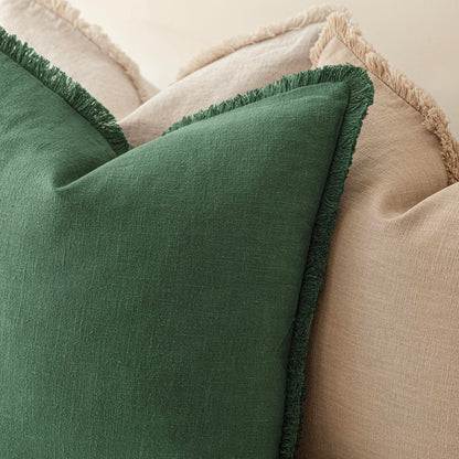 Decorative pillow cover — Set of 2 linen fringe with tassels for boho style decor