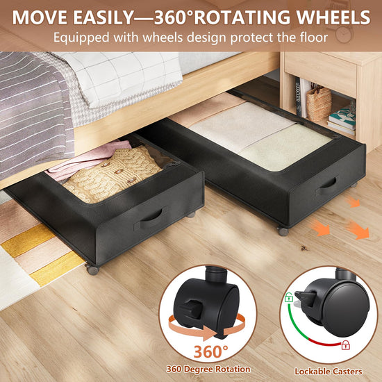Storage box — Under bed organizer with wheels and lid by AUING, 2 pack