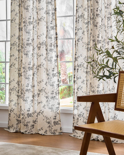 Lazzzy floral linen curtains — vintage farmhouse style with light filtering design