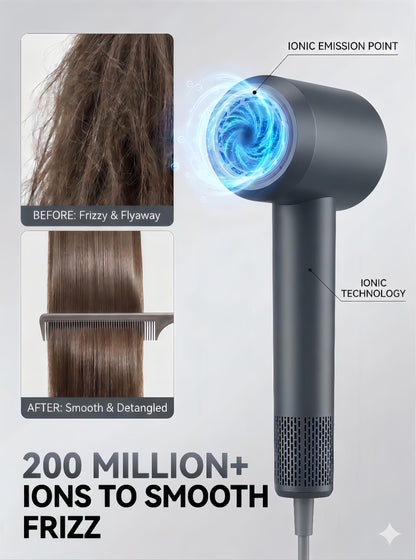 KOPKOC Professional Ionic Hair Dryer, High Speed 110,000 RPM Brushless Motor Blow Dryer with 200M Negative Ions, Lightweight Fast Drying Low Noise, Magnetic Nozzle