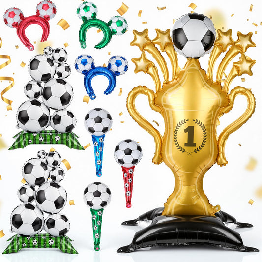 Myfivo Soccer Party Decoration Set - 9PCS Soccer Foil Balloons Kit