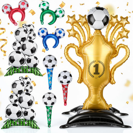 Myfivo Soccer Party Decoration Set - 9PCS Soccer Foil Balloons Kit