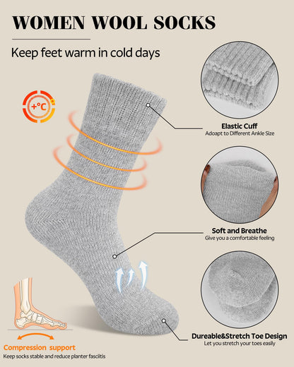 YSense womens wool socks — warm crew socks for hiking and winter wear