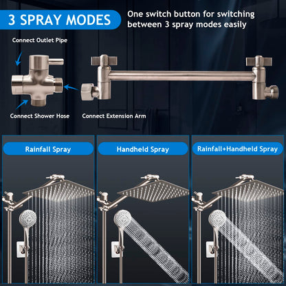Showerhead — 10 inch high pressure with handheld shower head combo and extension arm