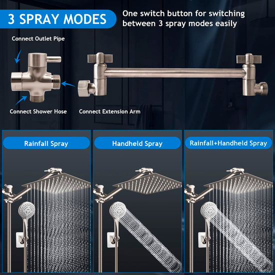 Showerhead — High pressure rain shower head with adjustable arm and handheld combo