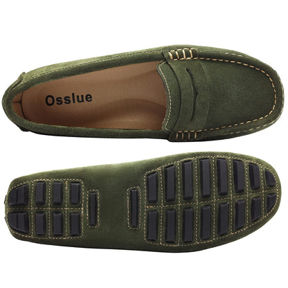 Osslue women's suede leather loafers — retro slip-on fashion flats