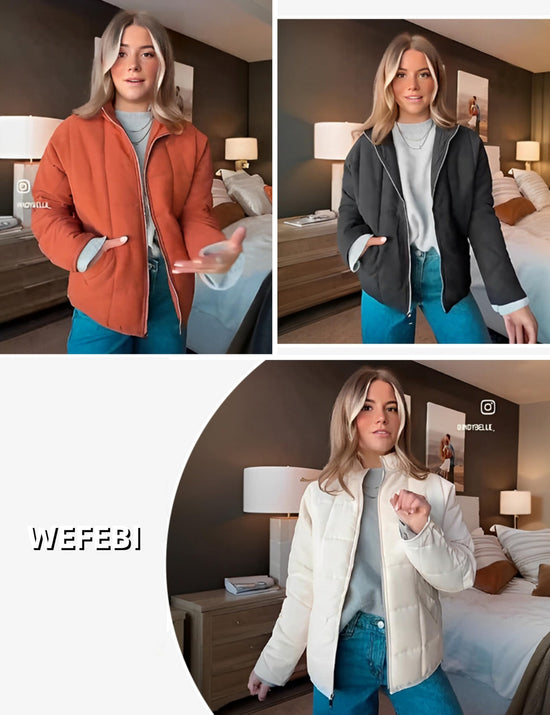 Wefebi women's coat - Lightweight quilted design with pockets and stand collar