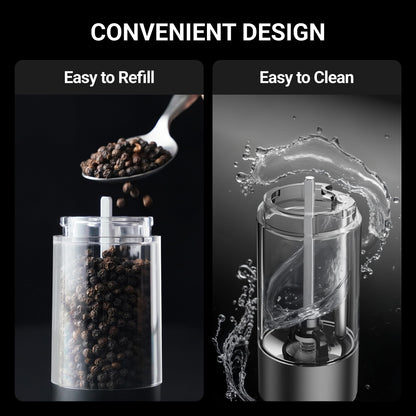 Seasoning mill — Rechargeable electric grinder set with adjustable coarseness 2 packs black