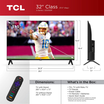 TCL Class S3 1080p LED smart TV with Roku TV and Alexa compatibility, streaming television