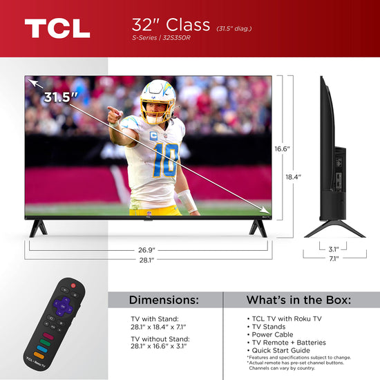 TCL Class S3 1080p LED smart TV with Roku TV and Alexa compatibility, streaming television