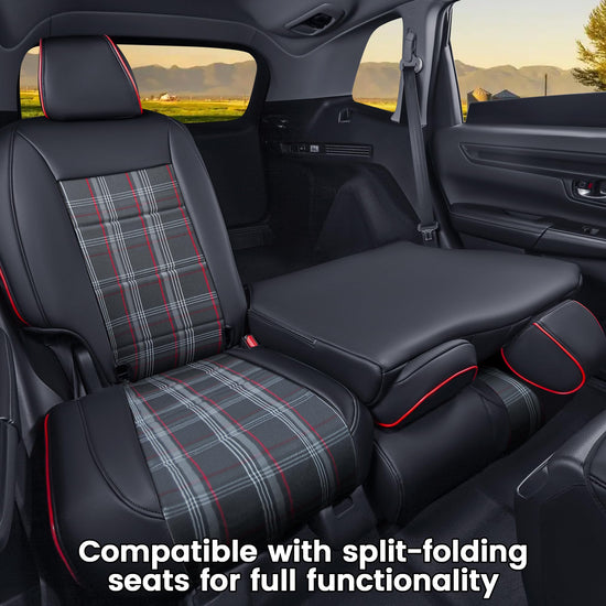 HKZ Fit CRV car seat covers - Leather in Scottish style black/red for Honda CR-V 2023-2026 models