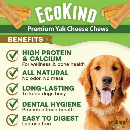 EcoKind Premium Yak cheese chew for large breed dogs, all natural and high protein.