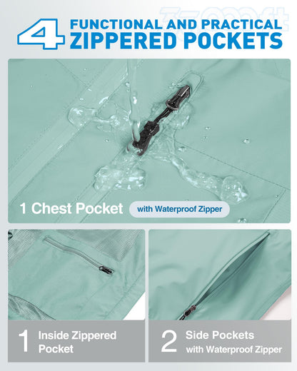 Packable rain jacket — Lightweight waterproof coat with hood for cycling and biking