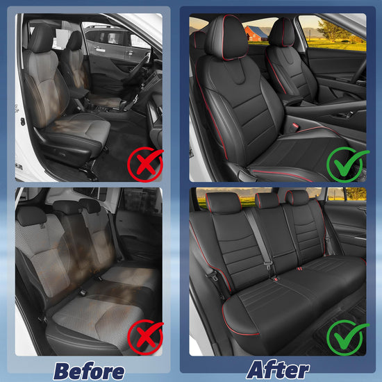 HKZ Elantra seat covers — custom fit leather full set in black and red for Hyundai Elantra 2021-2026 SE/SEL/SEL Sport & Hybrid with rear bench and fixed headrests.